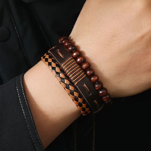 Set of 3 Stackable Mens Bracelets - Picture 1 of 4